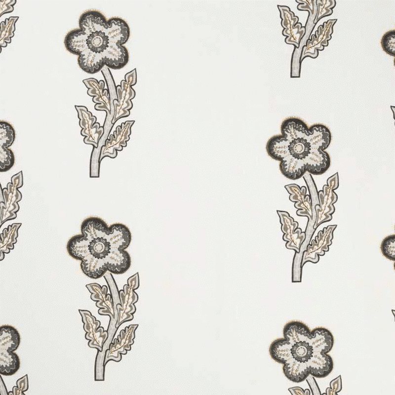 Kit Kemp Tashas Trip Linen Fabric in Charcoal